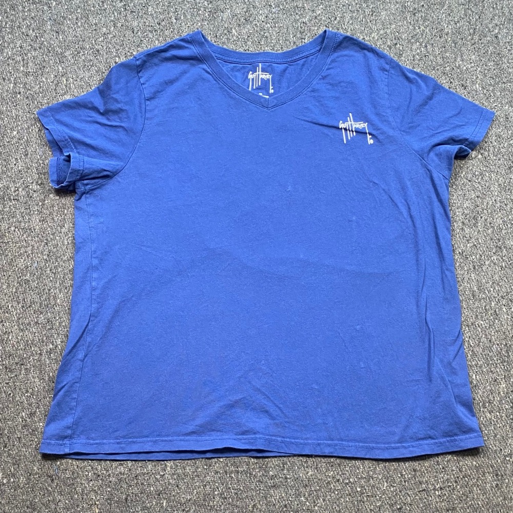 Guy Harvey TShirt Sz 1X Womens Blue Coastal Fishing Tropical Billfish Graphic